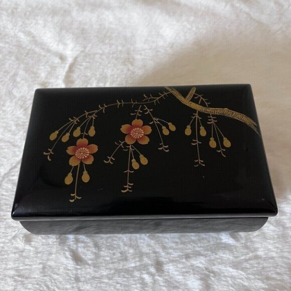 Vintage Black Music Jewelry Box Sone Ware Orgel Tokyo Japan Floral - Picture 1 of 8